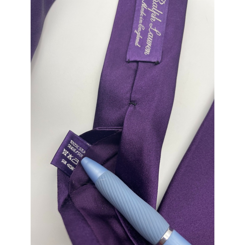 Ralph Lauren Purple Label Silk Tie Solid Purple Made in England Hand Made 3.75" - Picture 5 of 7